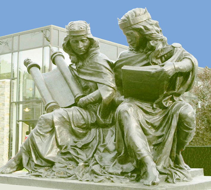  Allegories of Judaism and Christianity. Bronze sculpture at St Joseph's University, Philadephia. (Creative Commons)